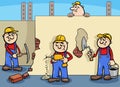 Cartoon manual workers or builders characters at work