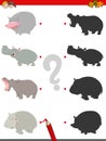 Match shadows activity with funny hippos