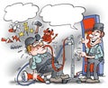 Cartoon illustration of a mechanic there get to mush alcohol