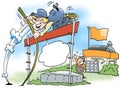 Cartoon illustration of a mechanic who jump high