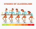 cartoon illustration of men at different stages of alcoholic intoxication. Royalty Free Stock Photo