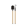 Flat vector illustration of metal pike pole and shovel with wooden handles. Tools using for prevent or extinguish fire