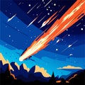 Cartoon illustration of a meteor falling into the night sky. Vector illustration AI generated