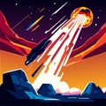 Cartoon illustration of a meteor falling into the sky. Vector illustration AI generated