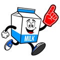 Milk Carton Mascot running with a Foam Finger
