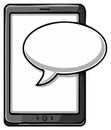 Cartoon illustration of a mobile phone with a blank speech bubble for messaging Royalty Free Stock Photo