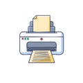 Cartoon Illustration of a Modern Printer with Outputted Paper Documents Royalty Free Stock Photo