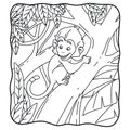 Cartoon illustration monkey climbing tree coloring book or page for kids