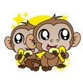 Cartoon Illustration of Monkey Eat Bananas, Cute Character, Flat Design Royalty Free Stock Photo