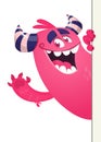 Cartoon illustration of a monster peeping out of blank  sign, banner or placard Royalty Free Stock Photo