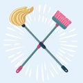 Cartoon illustration of mop and broom . Cleaning symbols