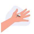 A  cartoon illustration of mosquito on human hand sucking blood Royalty Free Stock Photo