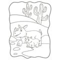 Cartoon illustration mother rhino with her cubs walking in the forest book or page for kids