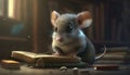 A cartoon illustration of a mouse reading a book. ai generative. Royalty Free Stock Photo