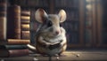 A cartoon illustration of a mouse reading a book. ai generative. Royalty Free Stock Photo
