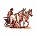 A cartoon illustration of a mule couple pulling a cart.