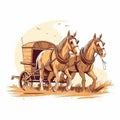 A cartoon illustration of a mule couple pulling a cart.