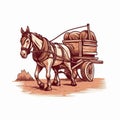 A cartoon illustration of a mule couple pulling a cart.