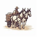 A cartoon illustration of a mule couple pulling a cart.