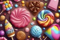 cartoon illustration, multicolor confectionery, ai generative Royalty Free Stock Photo