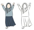 cartoon illustration of a Muslim girl wearing clothes covering her genitals. Muslim children look happy. coloring book Royalty Free Stock Photo