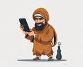 Muslim terrorist using smartphone. Generative Ai