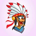 A cartoon illustration of a Native American icon. Vector illustration of native american chief with feathers on his head. Royalty Free Stock Photo