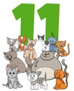 Number eleven and cartoon cats and kittens group