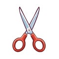Cartoon illustration of open red handled scissors against a white background Royalty Free Stock Photo