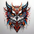 Cartoon illustration of a the owl face of a fierce native. Ai generated. Royalty Free Stock Photo