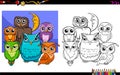 Owls bird characters group coloring book Royalty Free Stock Photo