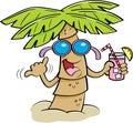 Cartoon Palm Tree Wearing Sunglasses and Holding a Drink. Royalty Free Stock Photo