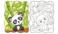 cartoon illustration Panda sitting leisurely under a bamboo tree in the middle of the forest book or page Royalty Free Stock Photo