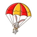 Cartoon illustration parachuting bunny