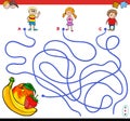 Paths maze game with children and fruits