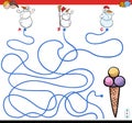 Paths maze game with snowmen and ice cream