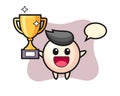 Cartoon illustration of pearl is happy holding up the golden trophy Royalty Free Stock Photo