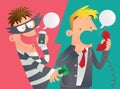 Cartoon illustration of a phone deception.