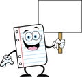 Cartoon piece of notebook paper holding a sign.