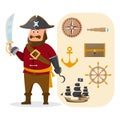 Cartoon illustration. pirate adventure with retro accesso