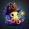 Octopus in the hat of a pirate. Cartoon style. Vector illustration. Royalty Free Stock Photo