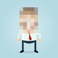 Cartoon illustration of a pixelated businessman who wants to anonymous