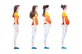 Cartoon illustration of pregnancy stages. Side view image of pregnant woman showing changes in her body Royalty Free Stock Photo