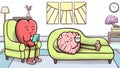 Psychologist heart in a therapy session with a patient brain on couch