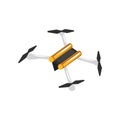 Cartoon illustration of quadrocopter. Unmanned aerial device with vertically oriented propellers. Flat vector design for