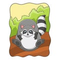cartoon illustration raccoon that looks full from eating too much