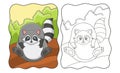 cartoon illustration raccoon that looks full from eating too much and can`t do anything book or page