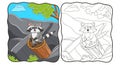 Cartoon illustration raccoon on a tree trunk book