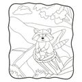 Cartoon illustration raccoon on a tree trunk book or page for kids