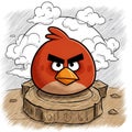 Cartoon illustration of a red, round bird with an angry expression, featuring thick Royalty Free Stock Photo